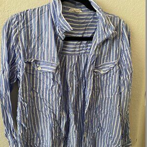 blue and white striped button up